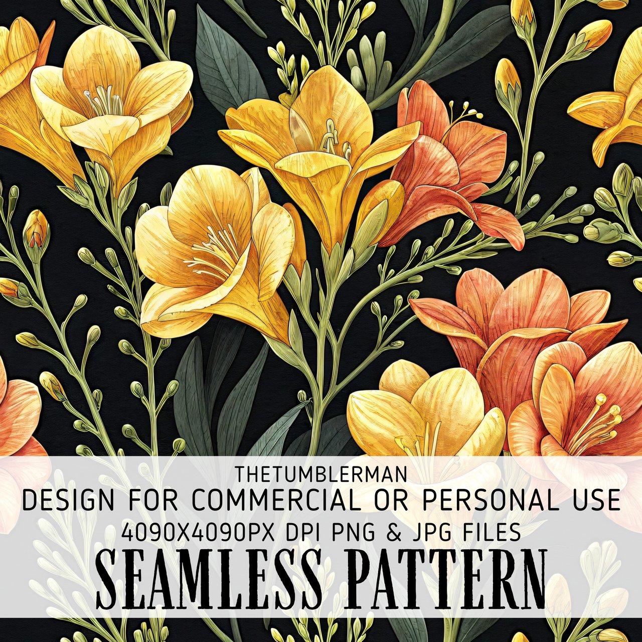 Yellow Freesia Tumbler Design, Watercolor Flowers Digital Paper, Floral Junk Journal, Printable Tumbler Png, Digital Scrapbooking