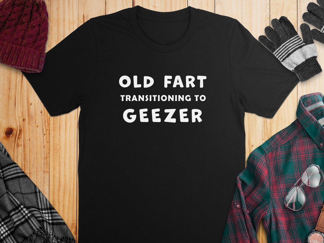 Old Fart transitioning to Geezer, funny graphic t-shirt, for senior old men with a sense of humor about aging