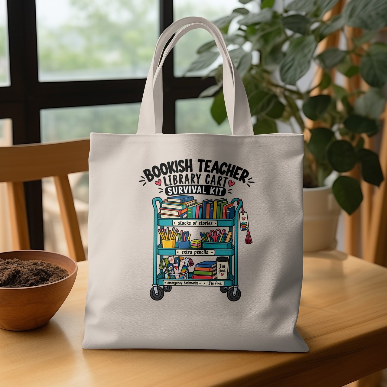 Bookish Teacher Library Cart Tote Bag