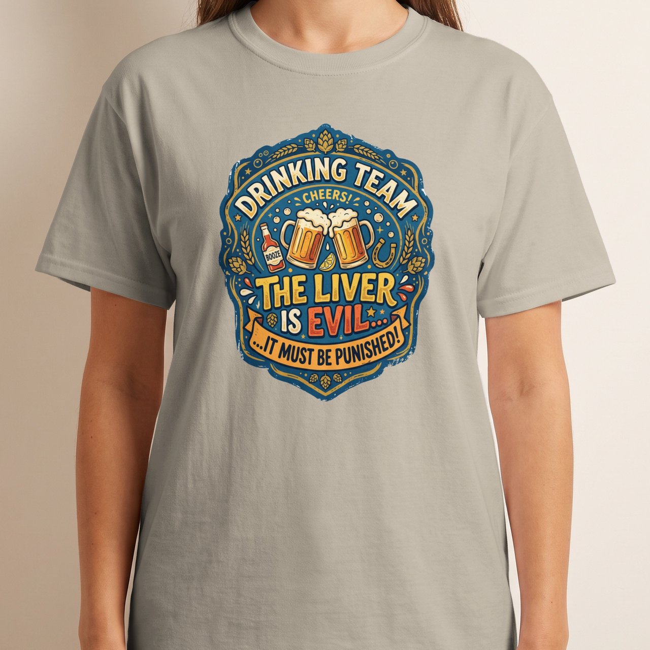 Drinking Team T-Shirt, Funny Beer Lover Gift, 'The Liver Is Evil' Punished Liver Graphic Tee, Bar Humor College Party Shirt for Him