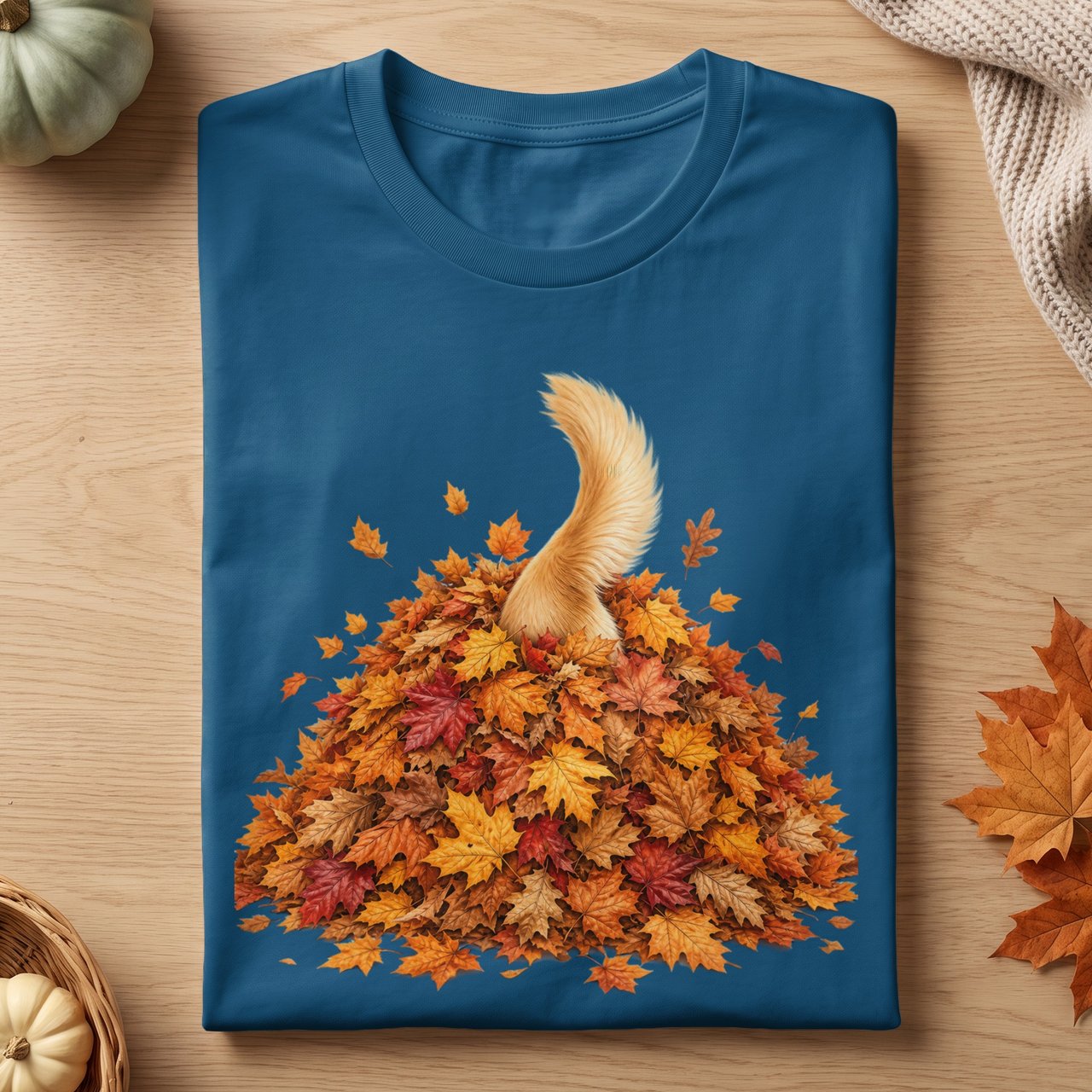 Dog in Autumn Leaf Pile Tee