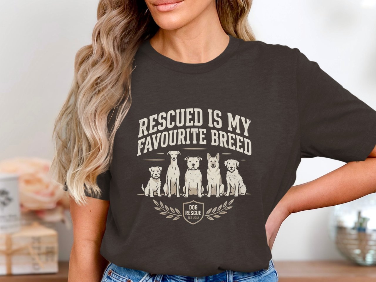 Rescued Is My Favorite Breed T-Shirt, Dog Lover Gift, Adopt Don't Shop Tee, Dog Mom Shirt, Animal Rescue Apparel, Pet Parent