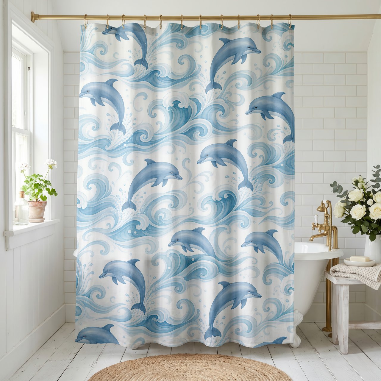 Watercolor Leaping Dolphin Shower Curtain