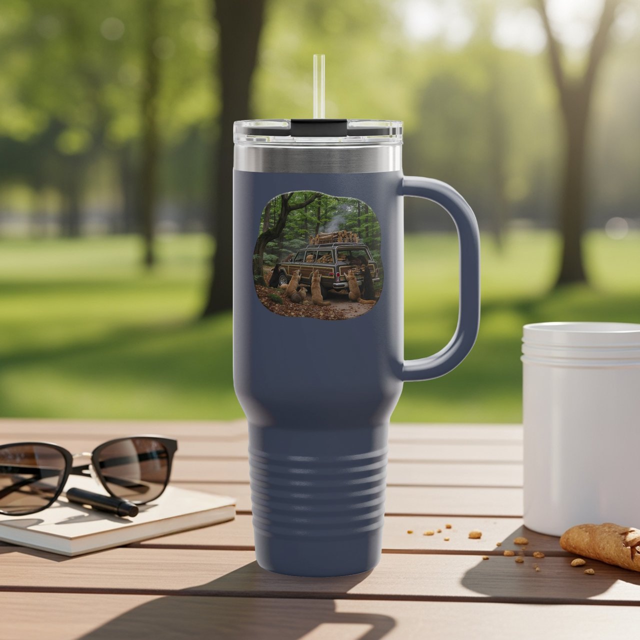 Waggy Tumbler, Grand Wagoneer Gift, Classic Car Tumblers, Forest Scene with Animals, The Waggy Tumblers