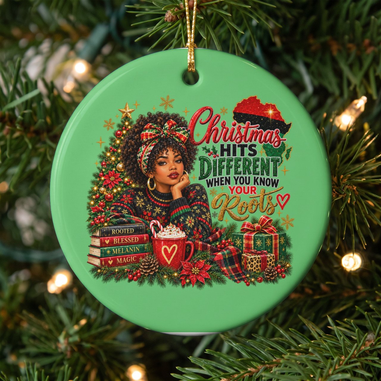 African American Christmas Ornaments, Black Woman Holiday Ornament, Melanin Christmas Tree Decor, Pan African Roots Xmas Keepsake Gift
