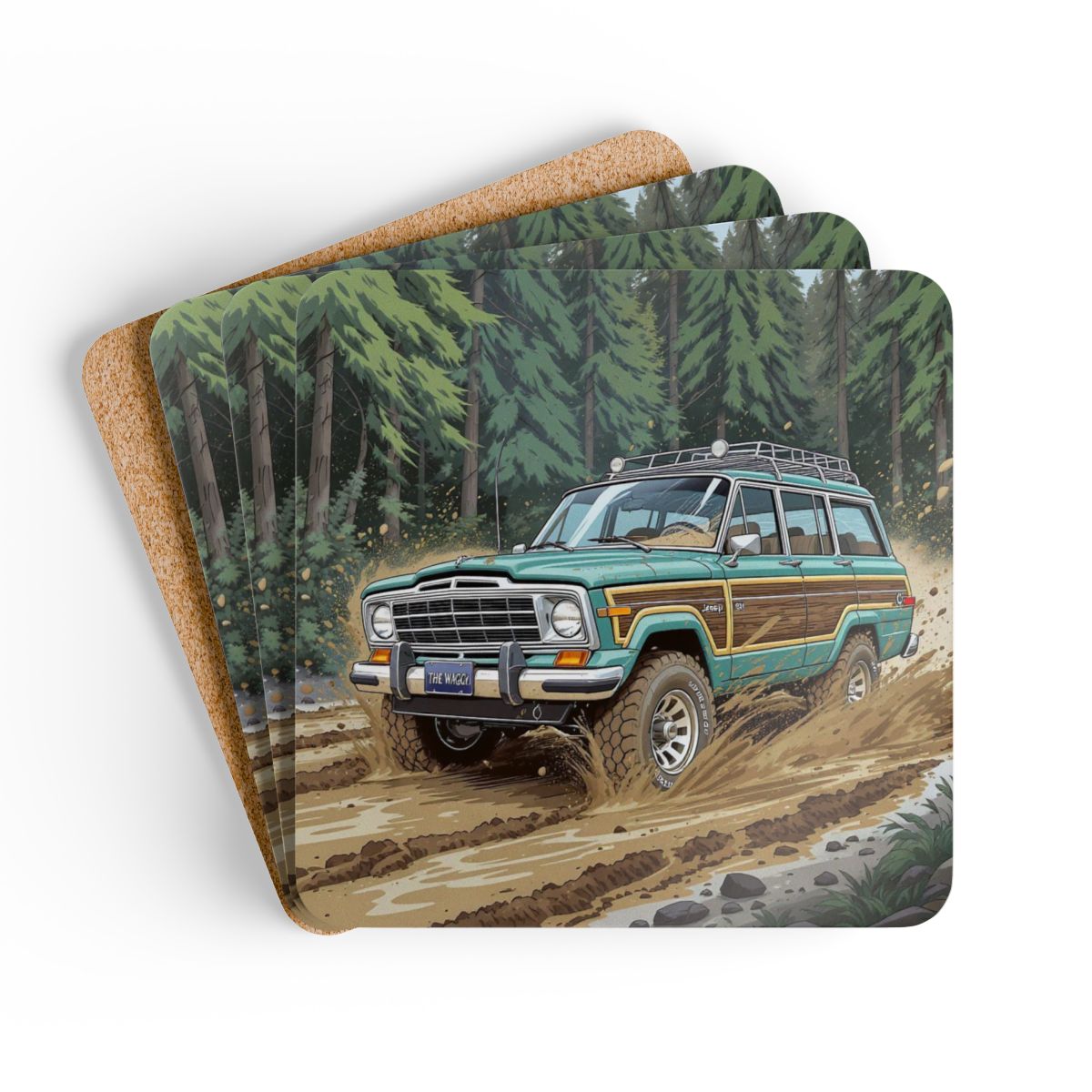 Grand Wagoneer Corkwood Coaster Set, The Waggy Car Coasters, Car Lover Gift, Off Roading Coasters, Petralla Shop