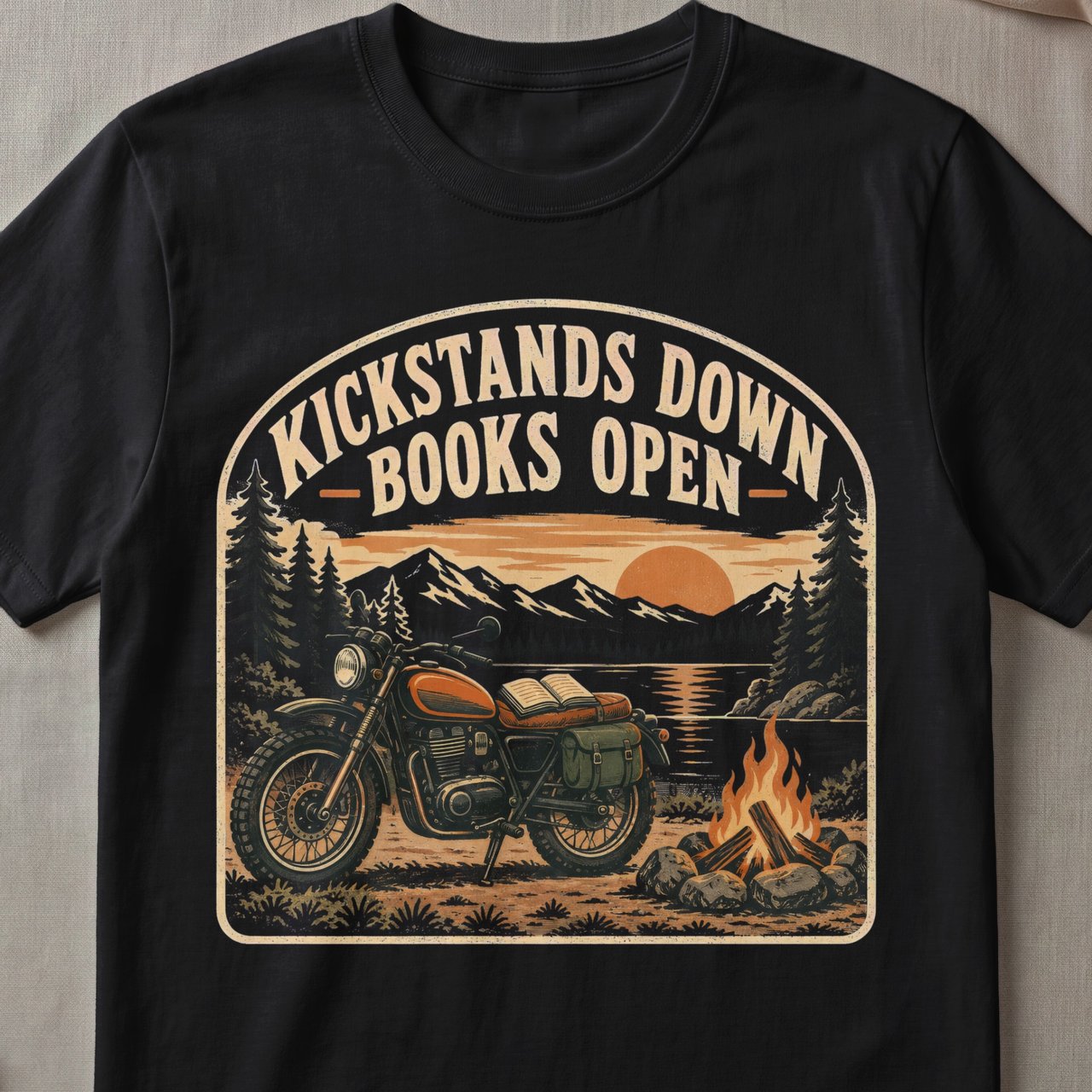 Kickstands Down Books Open Tee
