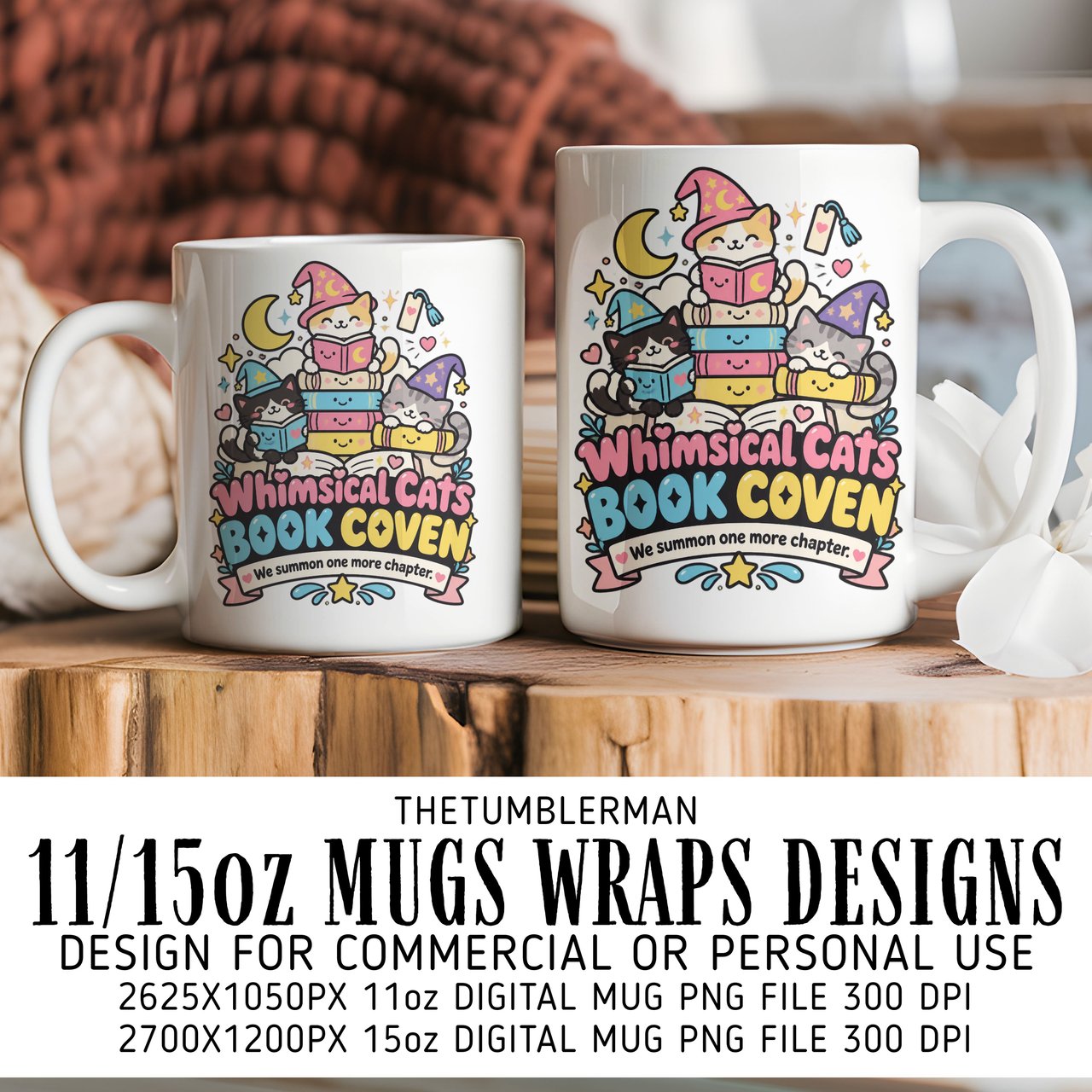 Whimsical Cats Book Coven Digital Mug Wrap