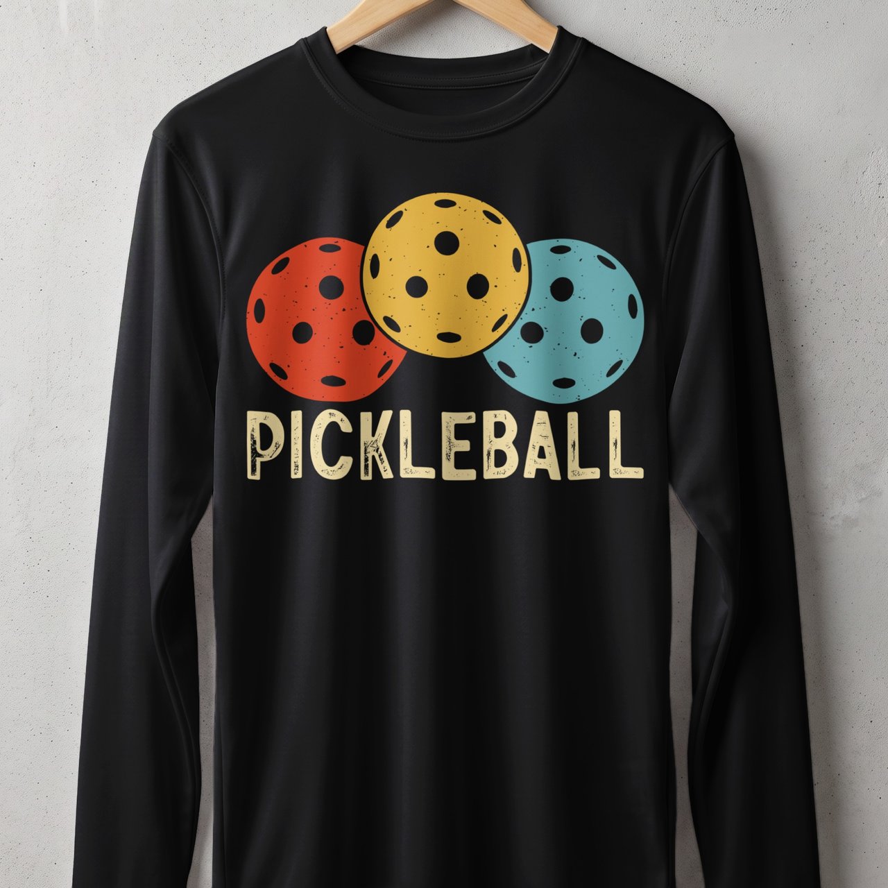 Pickleball Sport-Tek Long Sleeve Tee, Retro Tri-Color Balls Pickleball, Sun Shield Performance Shirt