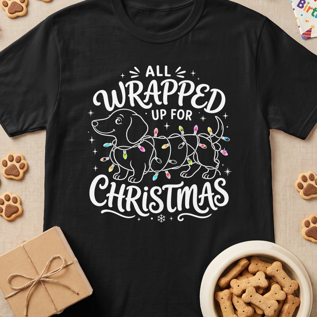 All Wrapped Up Dachshund Christmas Tee