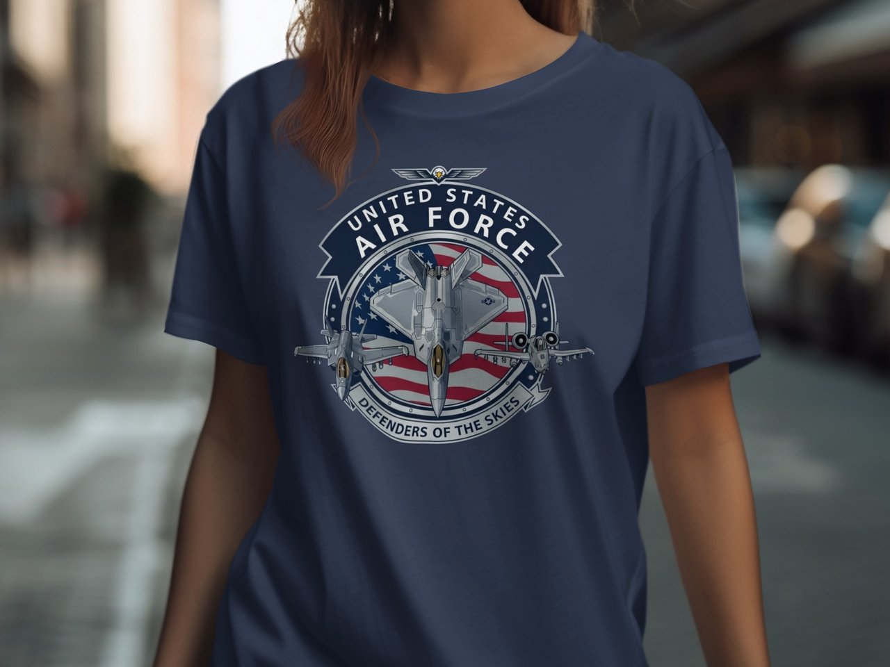 US Air Force T-Shirt, Patriotic Military Veteran Gift, Defenders of Skies Fighter Jet Tee, American Flag Aviation Shirt