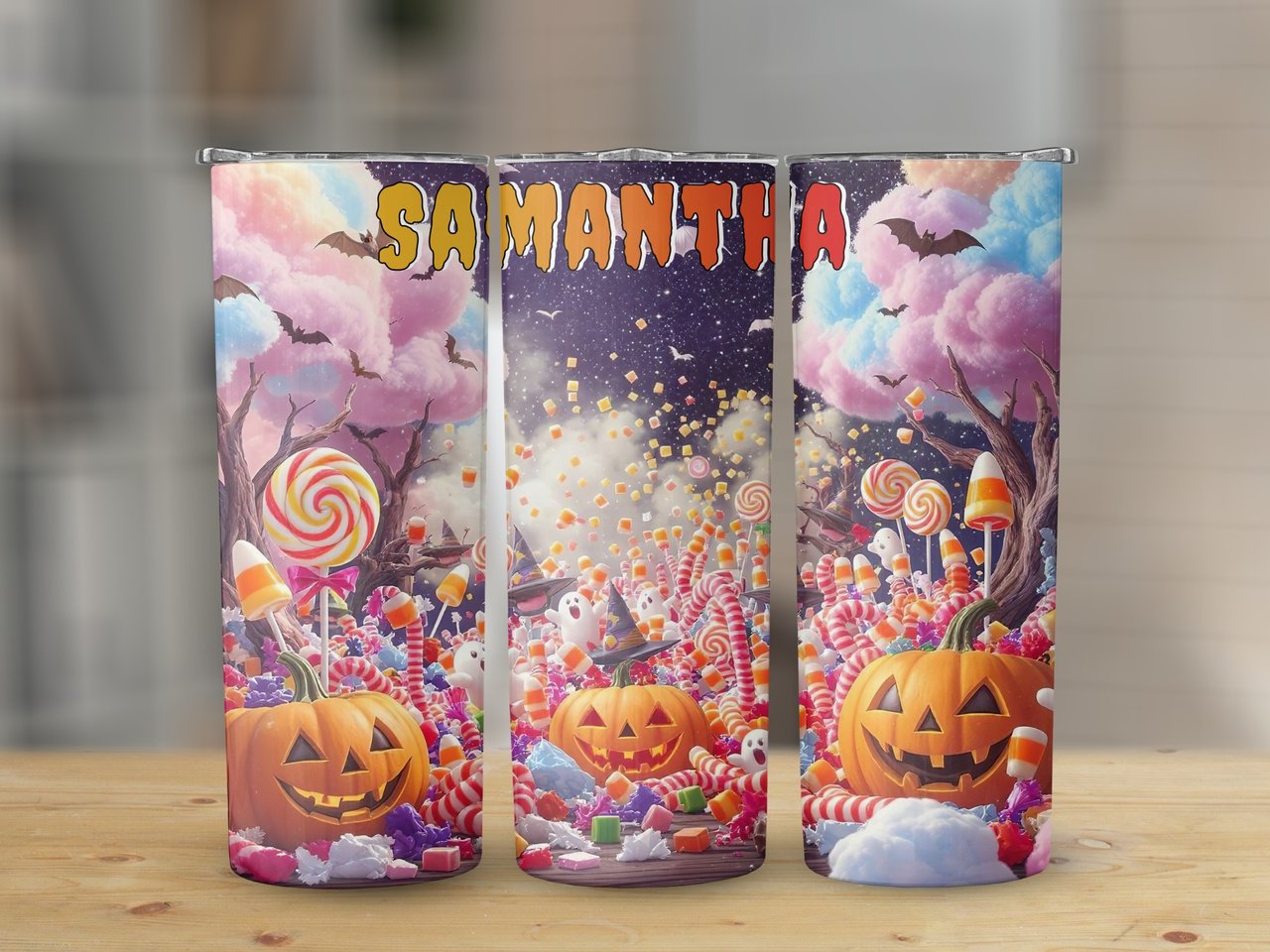 Personalized Halloween Tumbler, Spooky Name Tumbler, Halloween Candy Design Tumbler, Custom Halloween Tumbler, Tumbler with Personalized