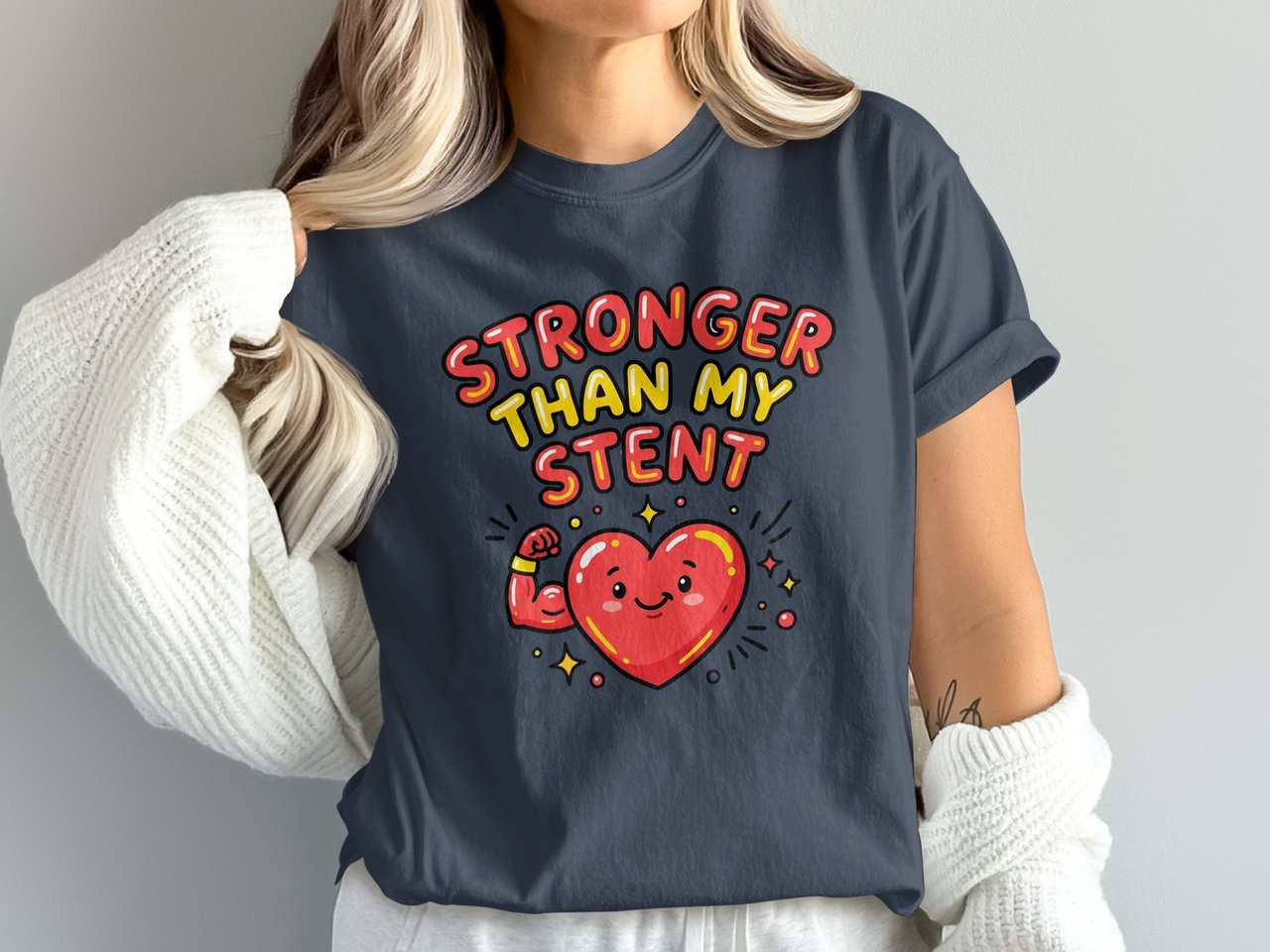 Stronger Than My Stent T-Shirt: Heart Attack Recovery Cardiac Health Awareness Graphic Tee