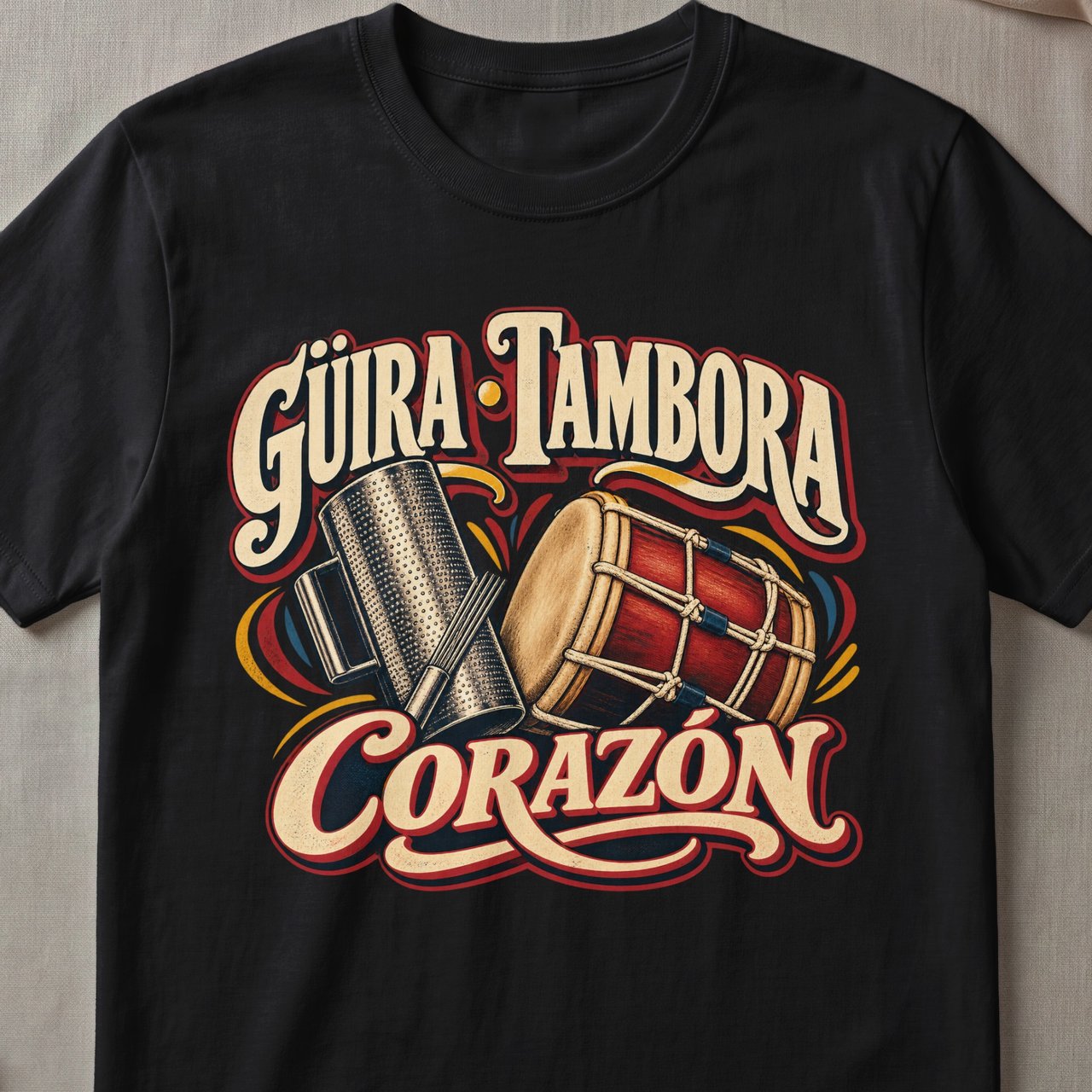 Güira Tambora Corazón T-Shirt – Dominican Music & Culture Tee
