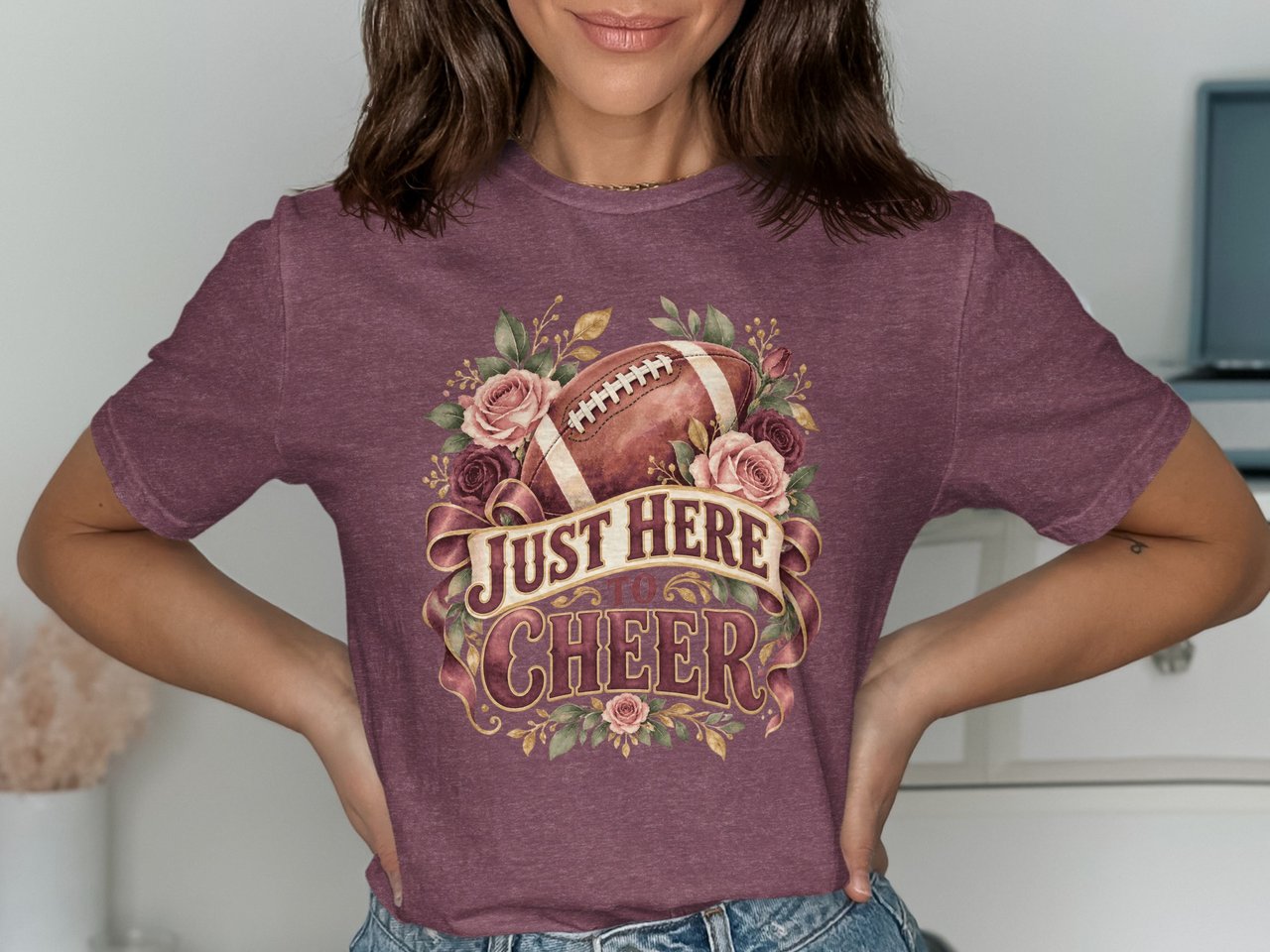 Just Here To Cheer Football Tee