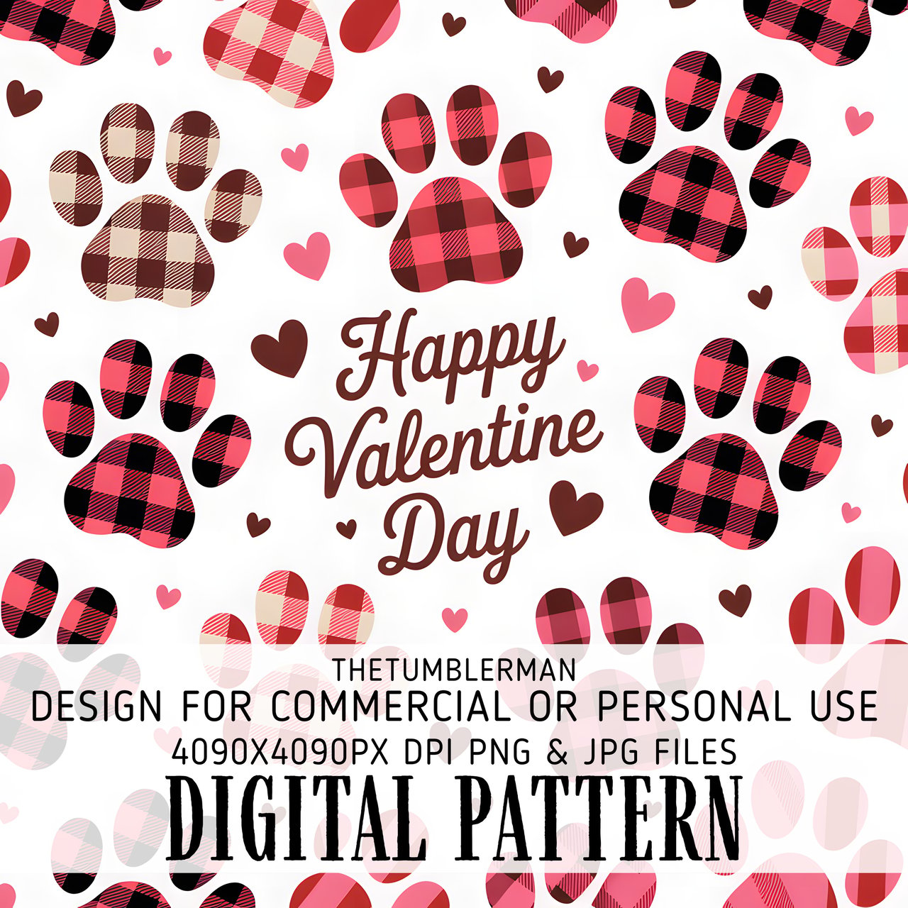Digital Valentine Pattern, Digital Bundle, Valentines Day, Paw Print Pattern, Dog Paw Print, Plaid Valentine Pattern, Digital Paper