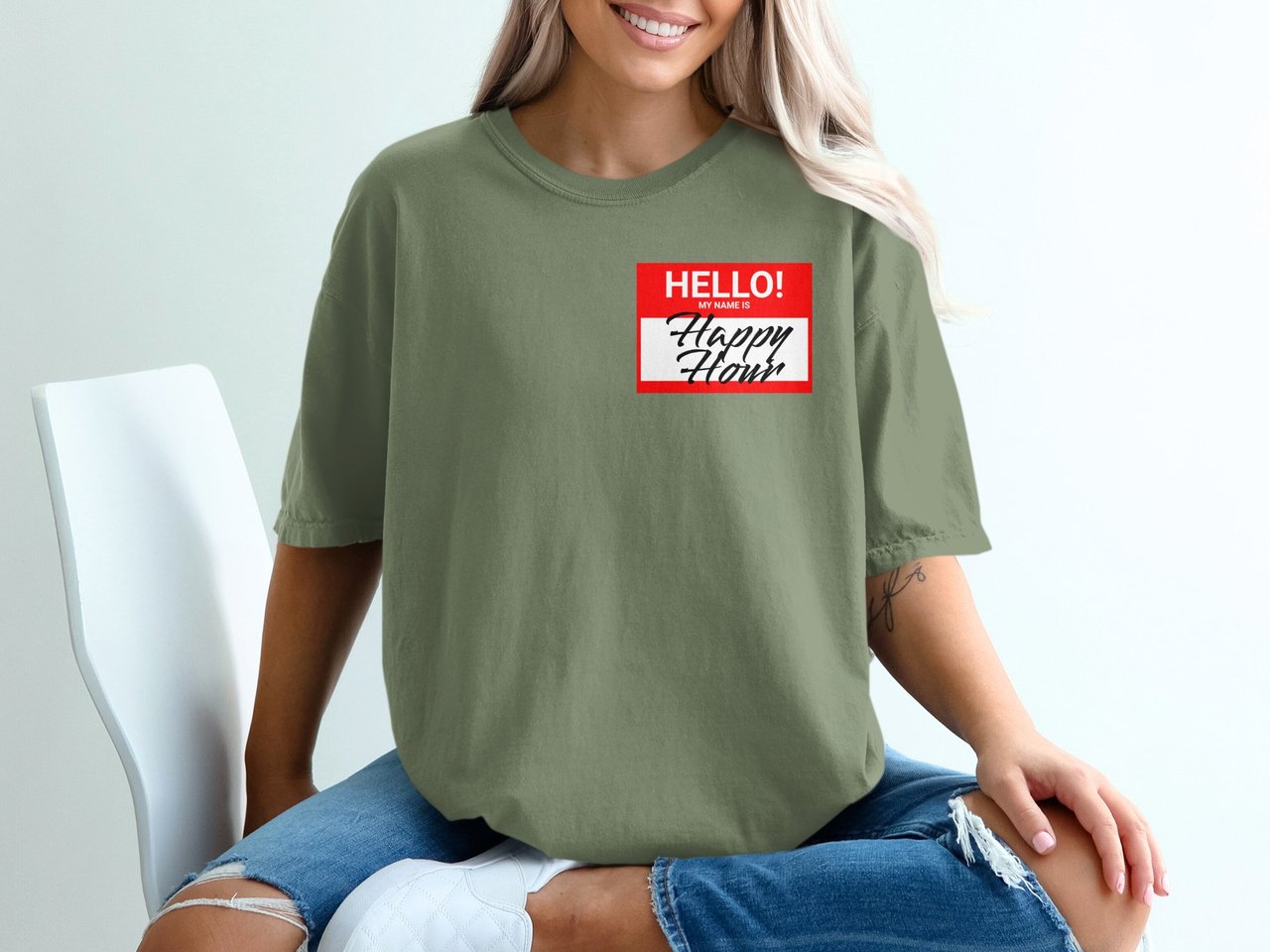 Happy Hour T-Shirt, Funny Hello My Name Is Drinking Shirt, Cocktail Bar Party Tee, Bachelorette Friend Gift
