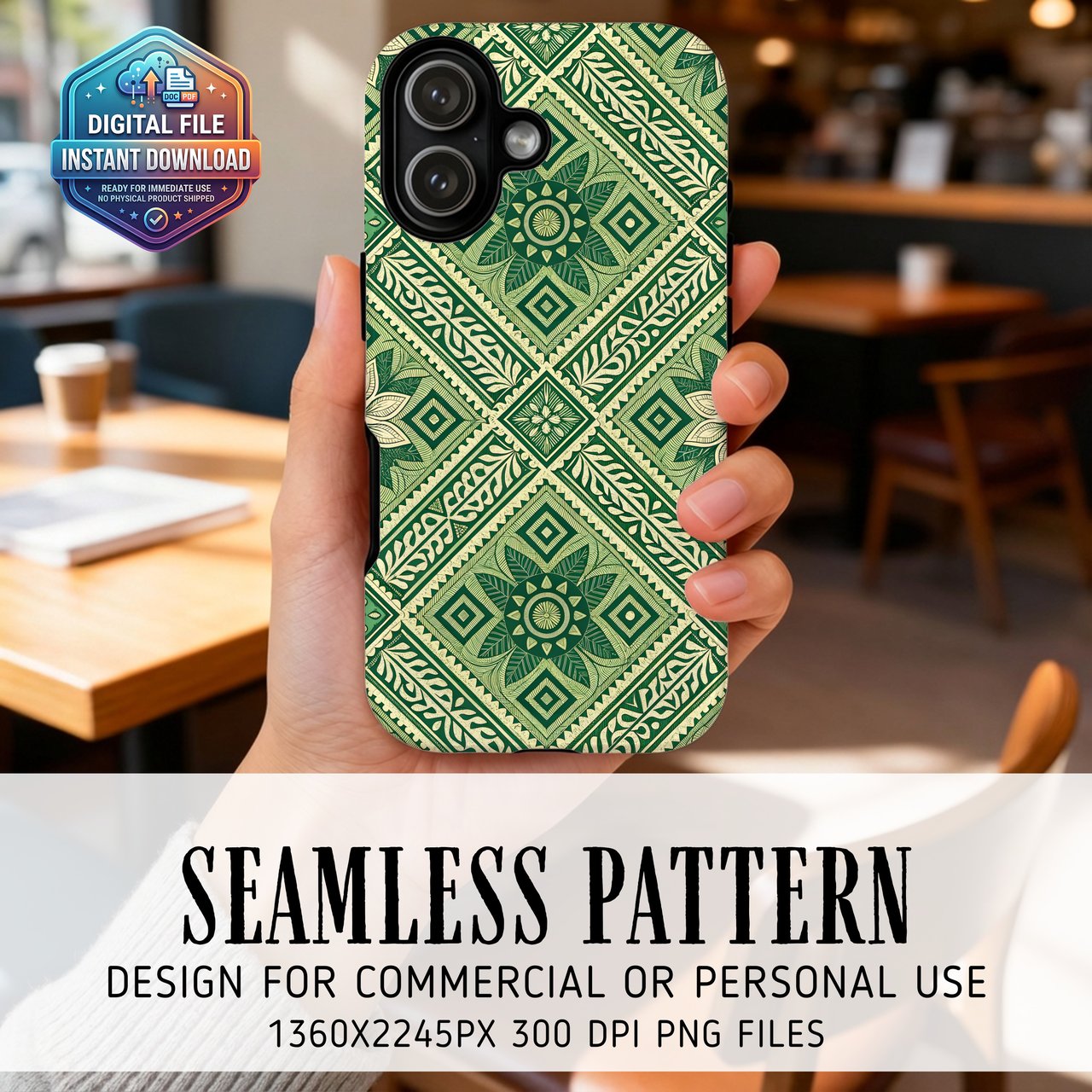 Green Folk Pattern Digital Download