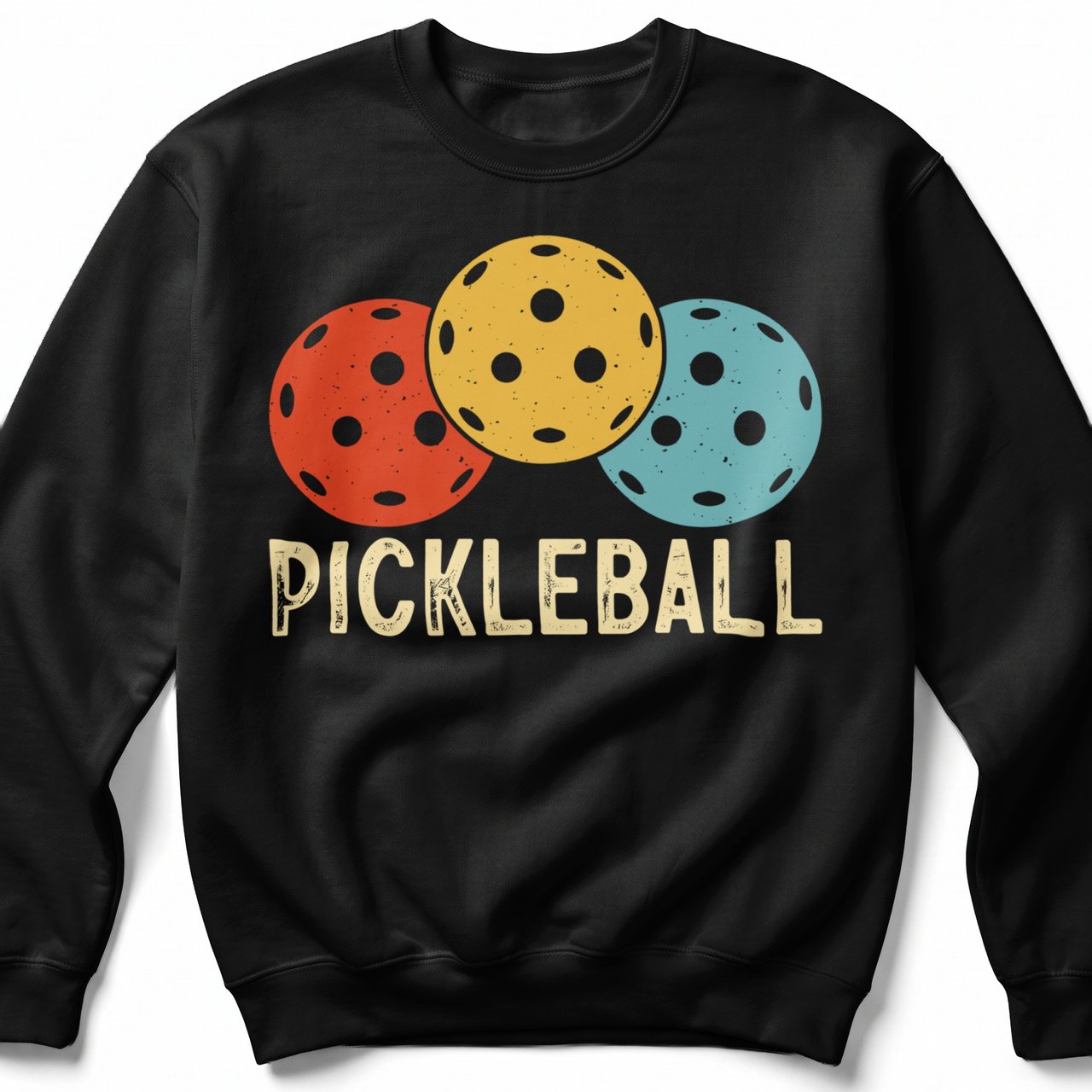 Pickleball Gildan Crewneck Sweatshirt, PICKLEBALL, Court Warm Up Retro Vintage Balls Graphic Fleece Top