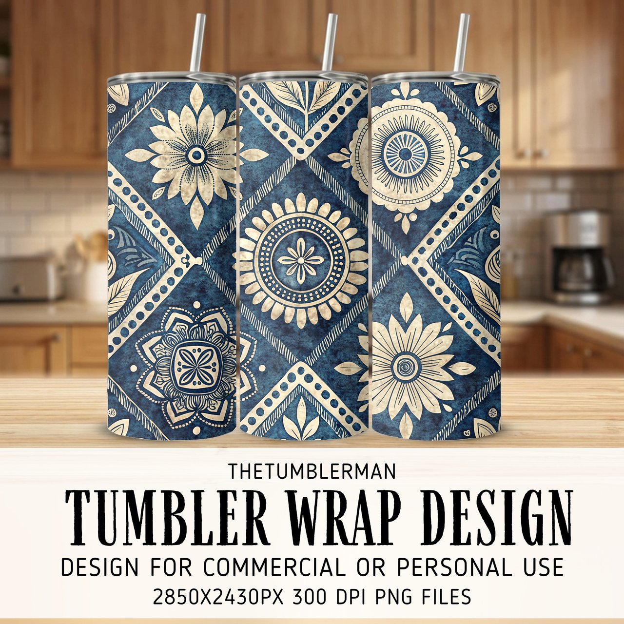 Bohemian Indigo Pattern Digital Size Bundle Png