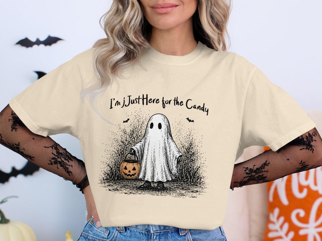 Whimsical Candy Ghost Halloween T-Shirt