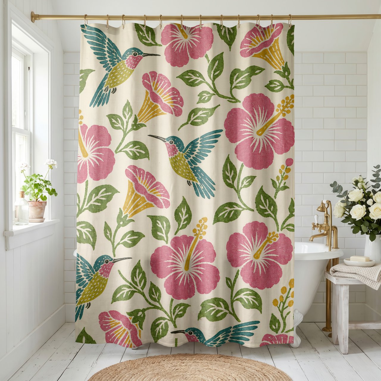 Artisanal Hummingbird Bloom Shower Curtain