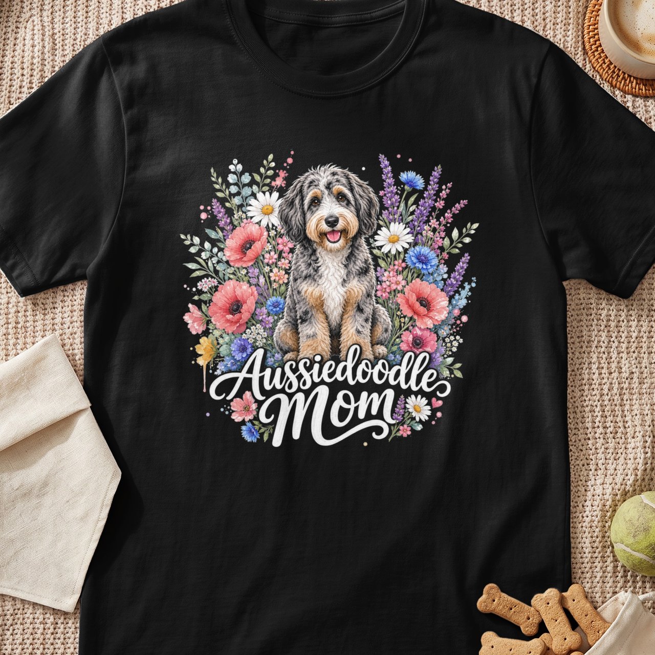 Floral Aussiedoodle Mom T-Shirt