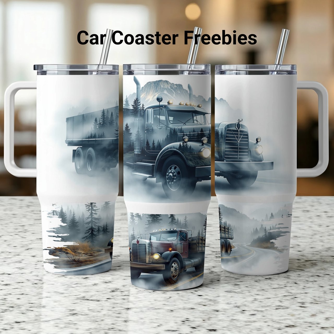 Vintage Truck 40oz Tumbler Wrap Digital Design, Retro Big Rig Sublimation File for Men, Trucker Gift PNG Wrap