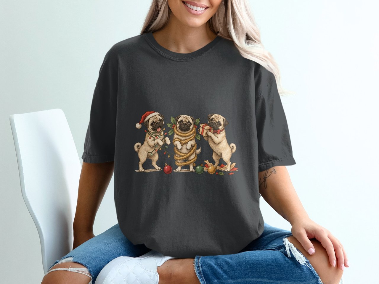 Funny Christmas Pug T-Shirt, Holiday Dog Tee, Cute Festive Pug Lover Gift, Pug Mom Christmas Shirt, Holiday Pug Dad Present