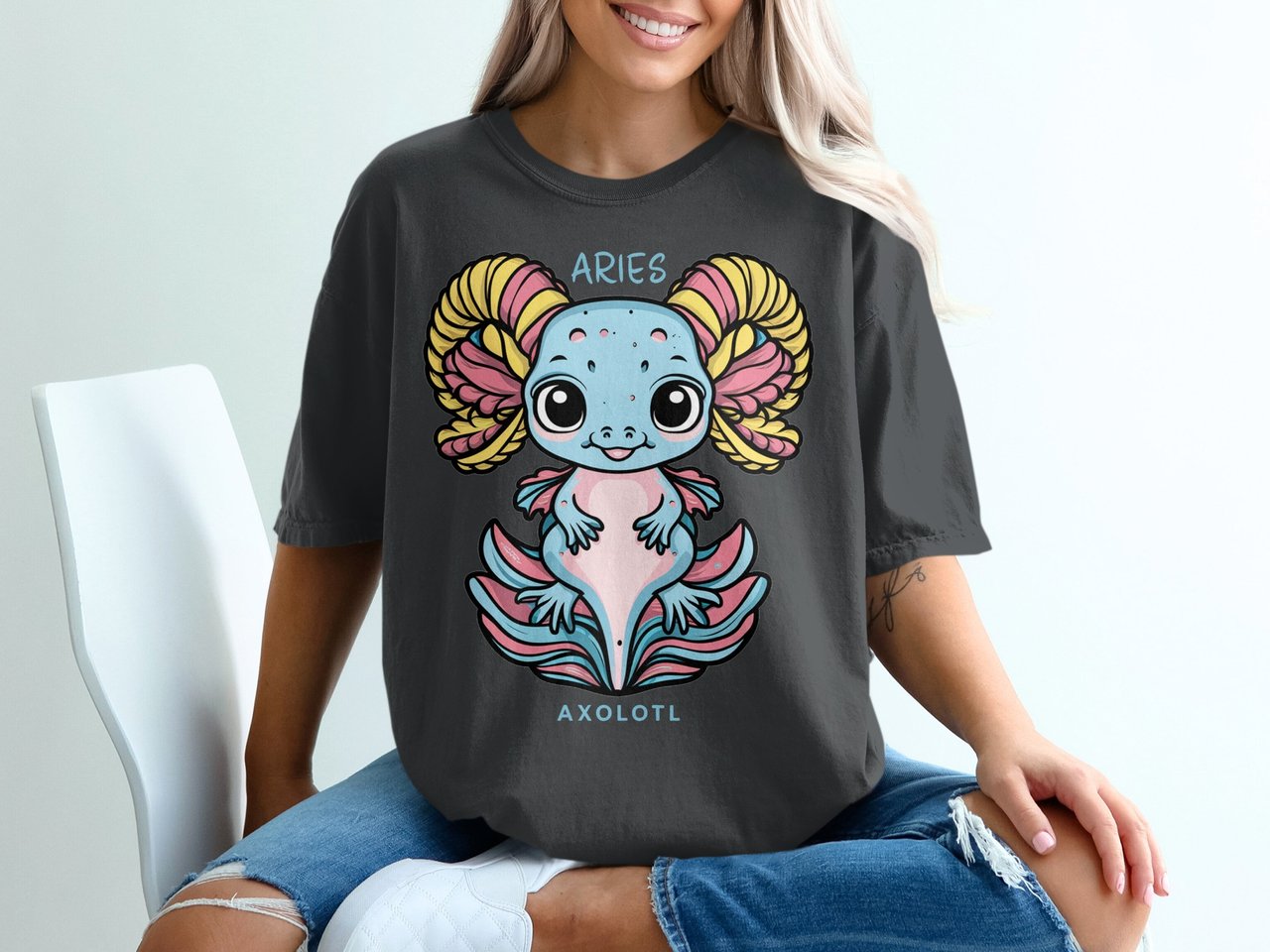 Aries Axolotl Star Sign Graphic Tee