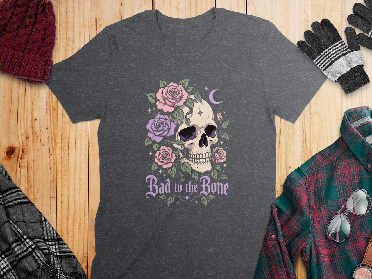 Bad to the Bone Floral Skull Tee