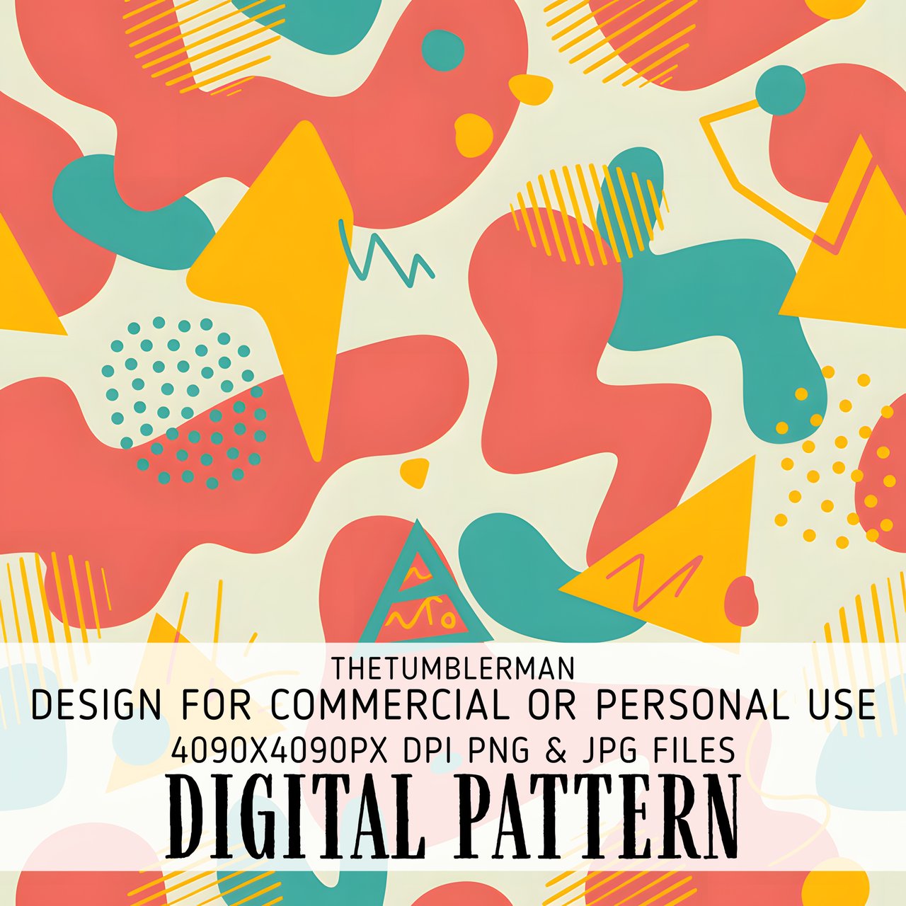 Digital Pattern, Abstract Shapes, Geometric Design, Retro Style, Digital Bundle, Commercial Use, Printable Art, Seamless Pattern, Digital