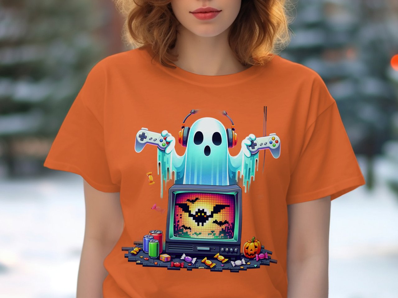 Gaming Ghost T Shirt, Pixel Art Shirt, Halloween Ghost Gamer Tee, Retro Game Shirt, Spooky Season T-Shirt, Cool Ghost Shirt