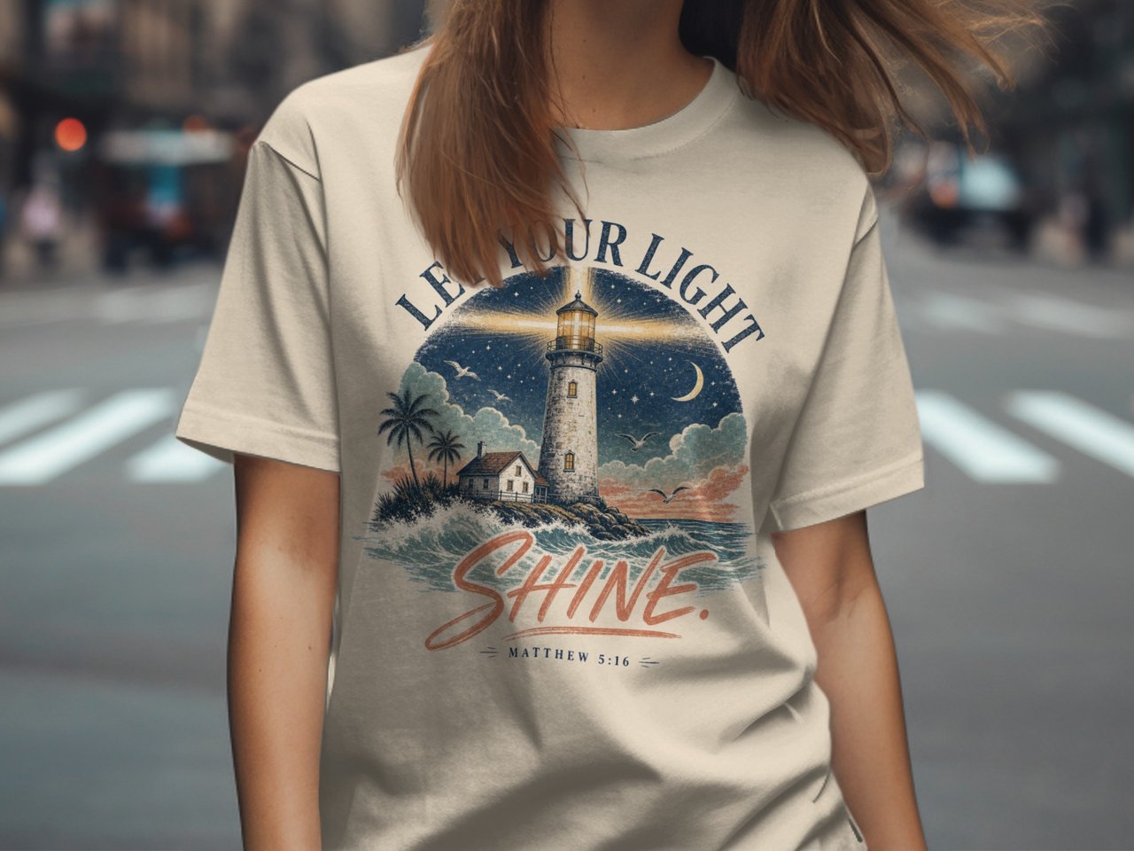 Let Your Light Shine Matthew 5:16 T-Shirt | Christian Lighthouse Verse Tee, Spiritual Faith Gift, Inspirational Apparel