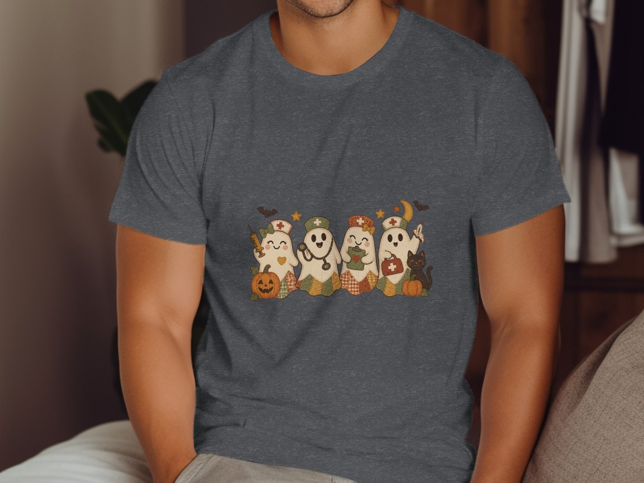 Spooky Nurse Ghost Crew Tee or Sweatshirt