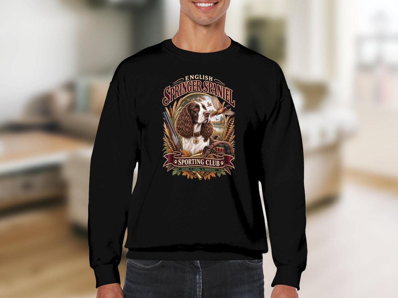 English Springer Spaniel Sweatshirt Vintage Hunting Dog Shirt Sporting Club Crewneck Bird Dog Gift for Dog Mom Hunter Country Estate