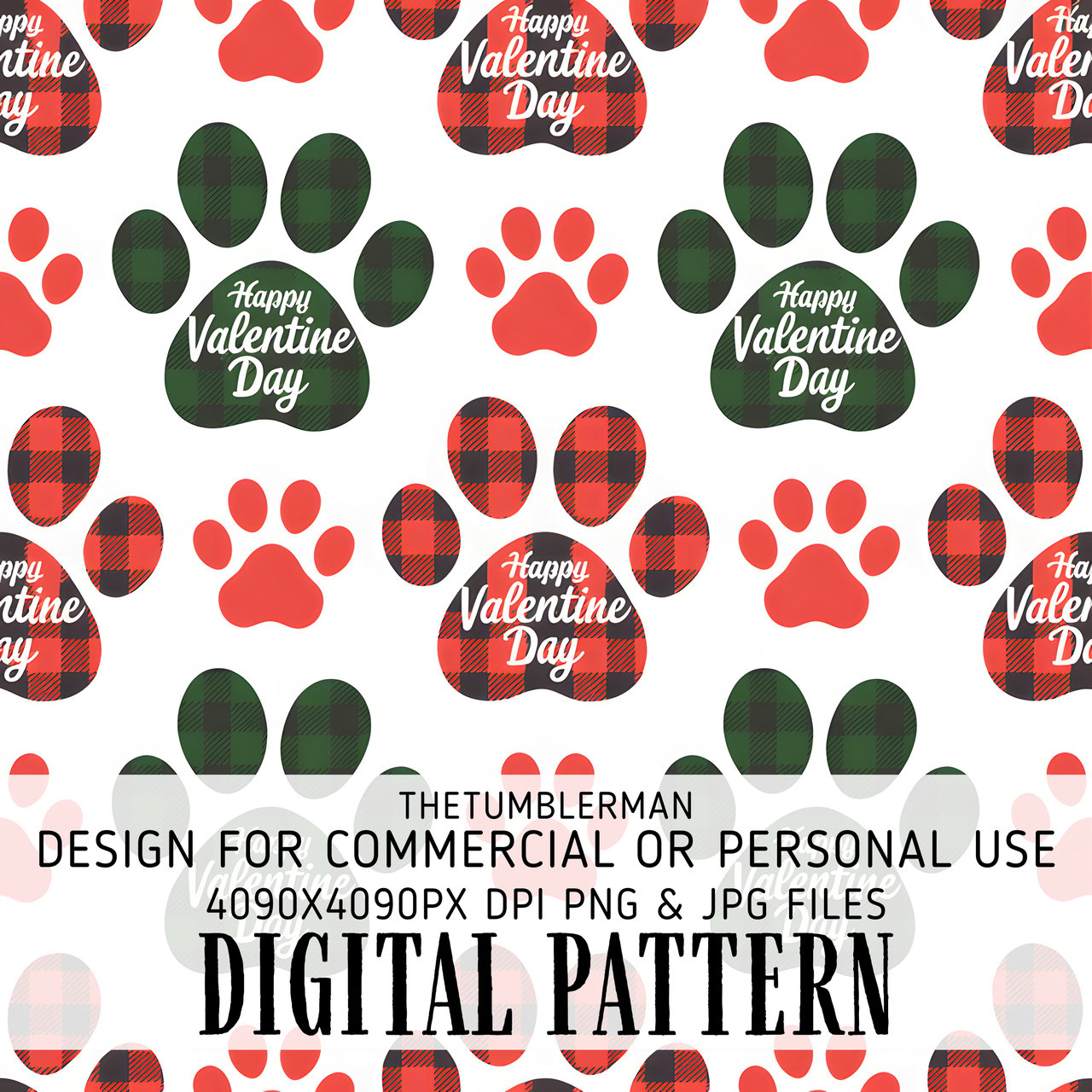 Digital Bundle Pattern, Valentine Paw Prints, Dog Paw, Seamless Pattern, Digital Paper, Fabric Design, Valentine Pattern, Digital Download