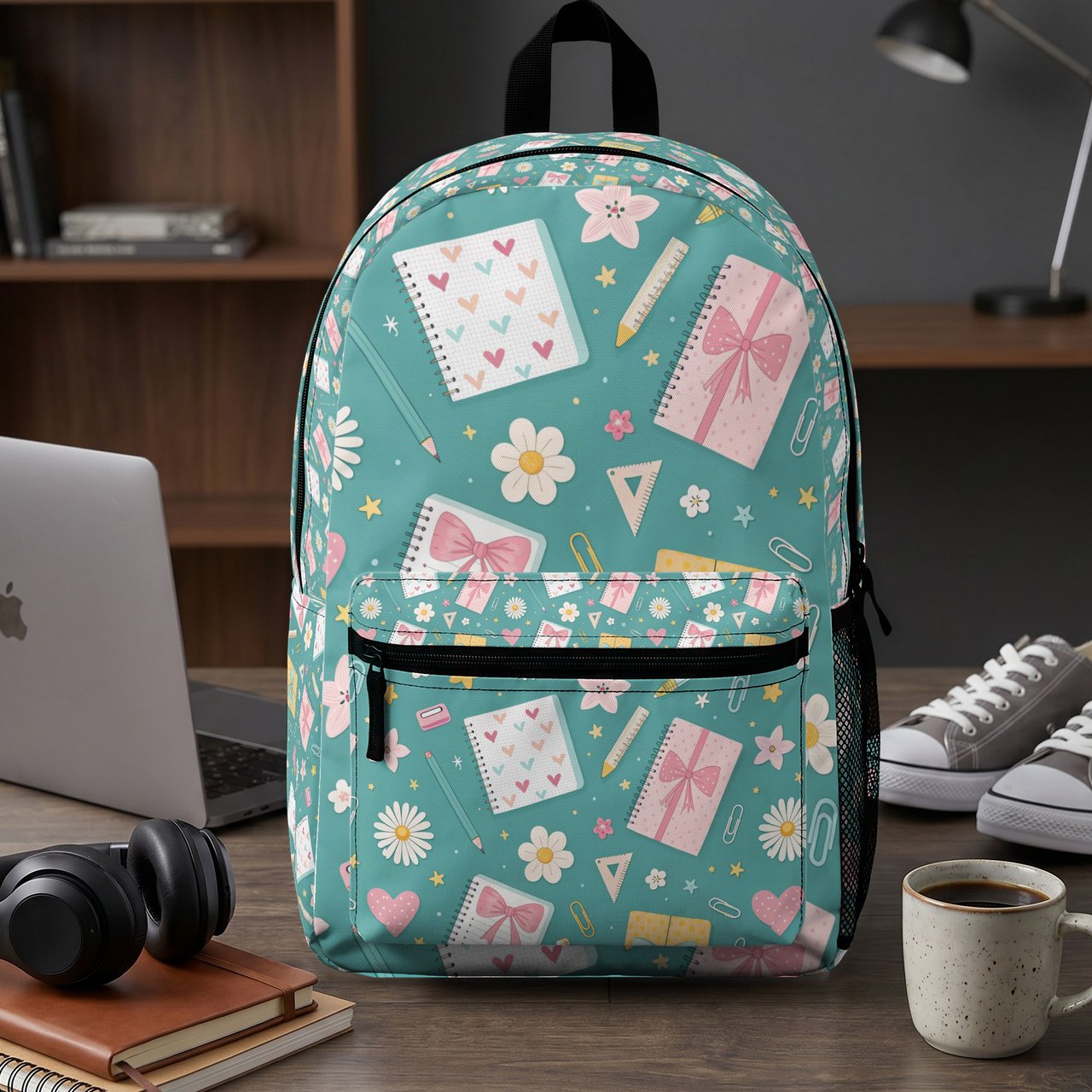 Cute Stationery Pattern Backpack, Kawaii Aesthetic Spiral Notebook, Accessory Pouch, Back to School Gift for Her