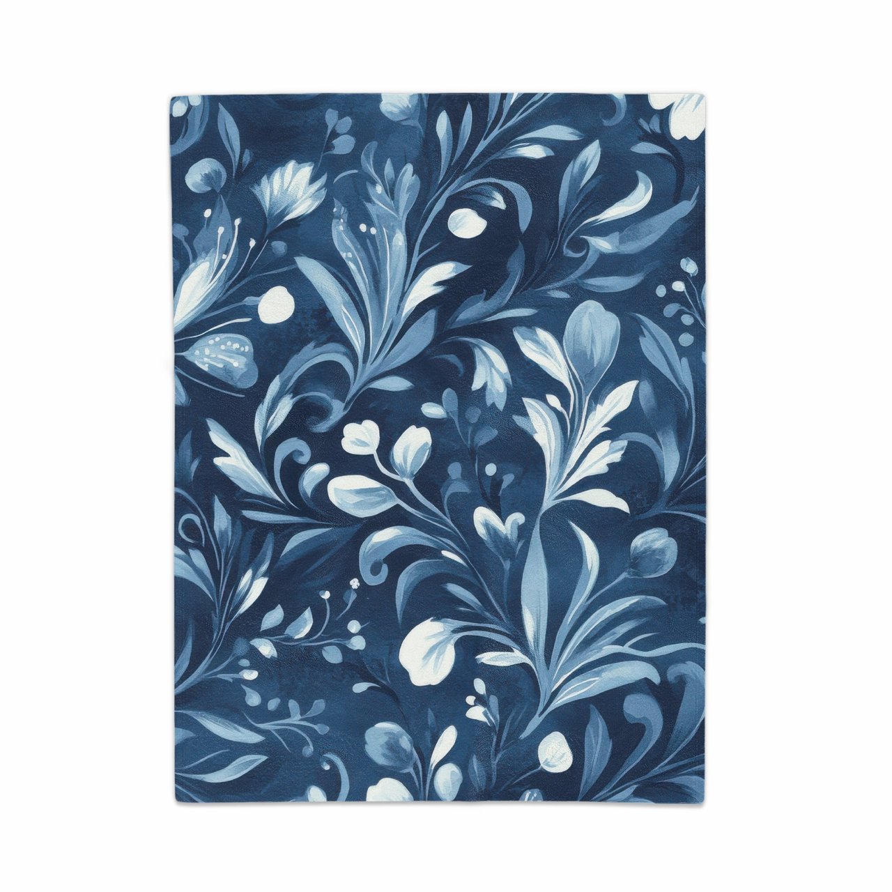 Blue Floral Throw Blanket and Pillow: Indigo Blooms, Home Decor
