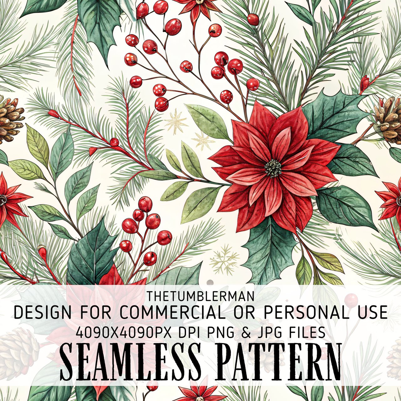 Watercolor Poinsettia Tumbler, Floral Digital Paper, Christmas Tumbler Design, Junk Journal Pages, Scrapbooking Paper, Printable PNG