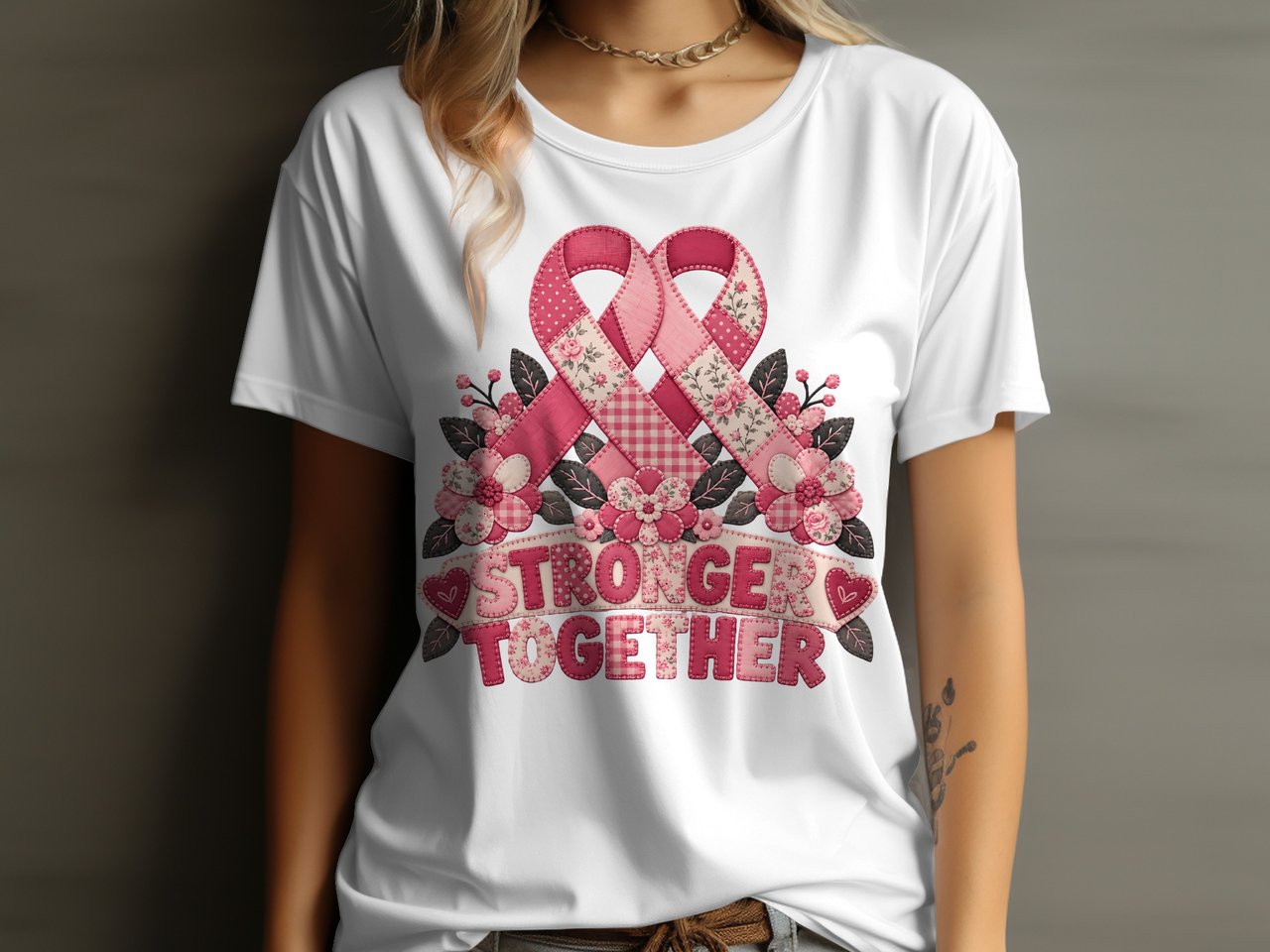 Stronger Together Pink Ribbon Tee