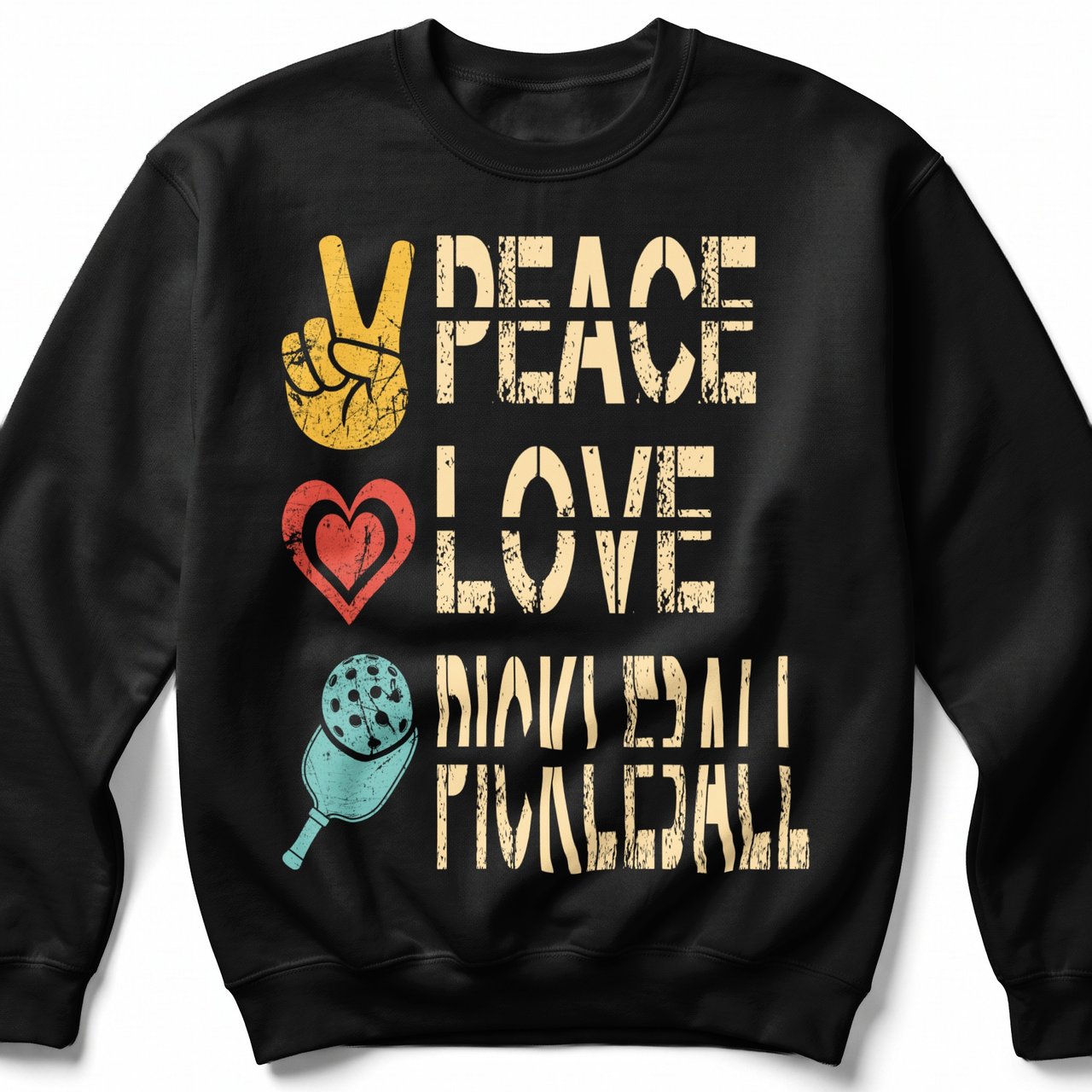 Pickleball Gildan Crewneck Sweatshirt, Peace Love Pickleball, Court Warm Up Retro Graphic Apparel
