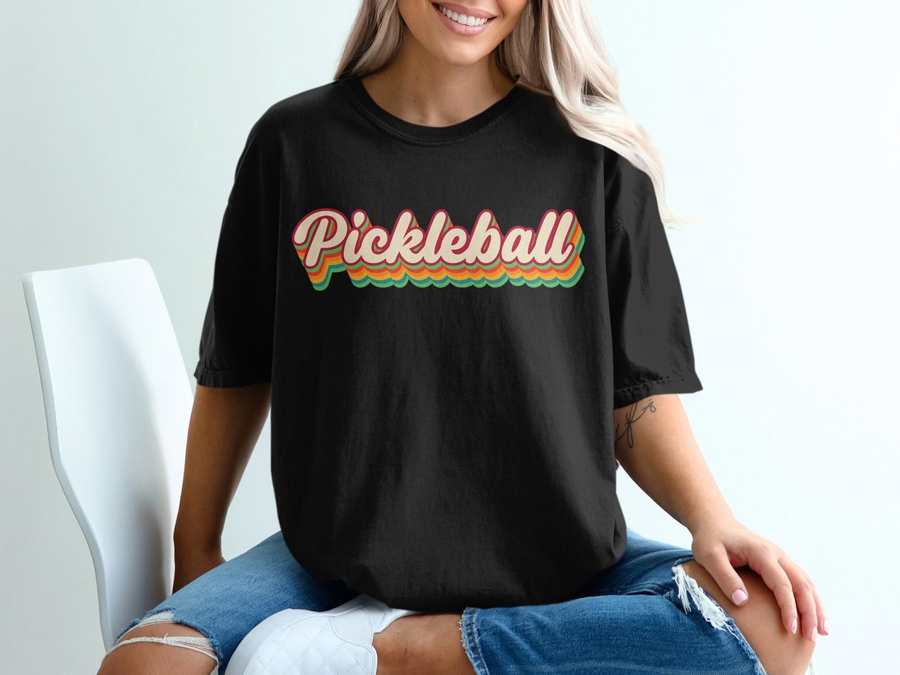 Pickleball Comfort Colors Shirt, Pickleball Retro 1970s Striped Script Lettering, Vintage Graphic Tee