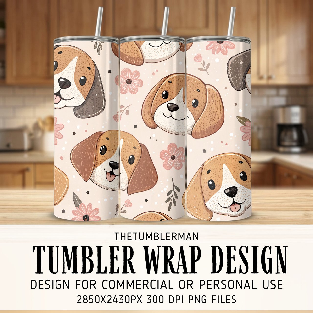 Beagle Blossom Whimsy Digital Pattern Size Bundle Png