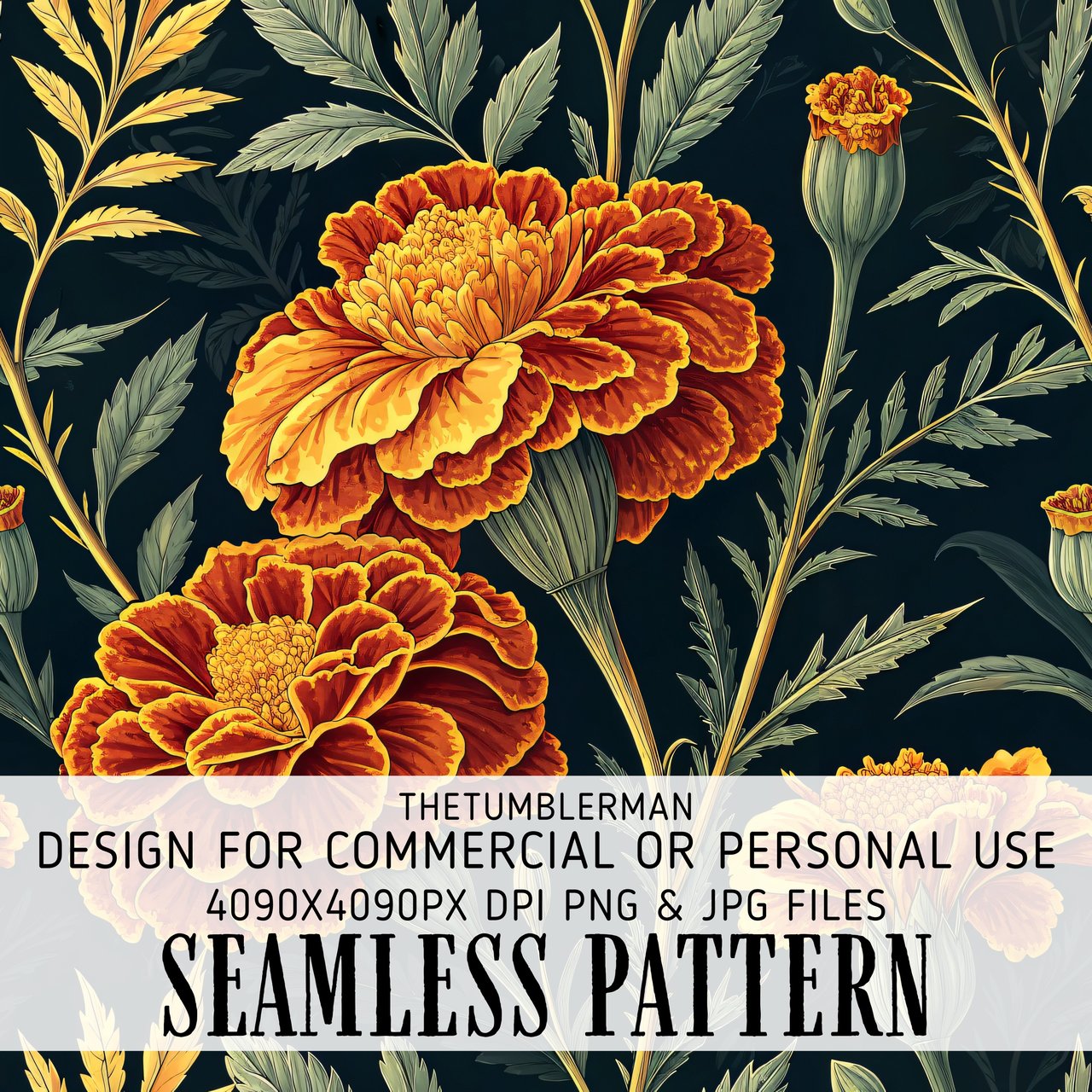 Marigold Tumbler Design, Floral Digital Papers, Flower Backgrounds, Junk Journal Pages, Printable PNG, Digital Scrapbooking Paper