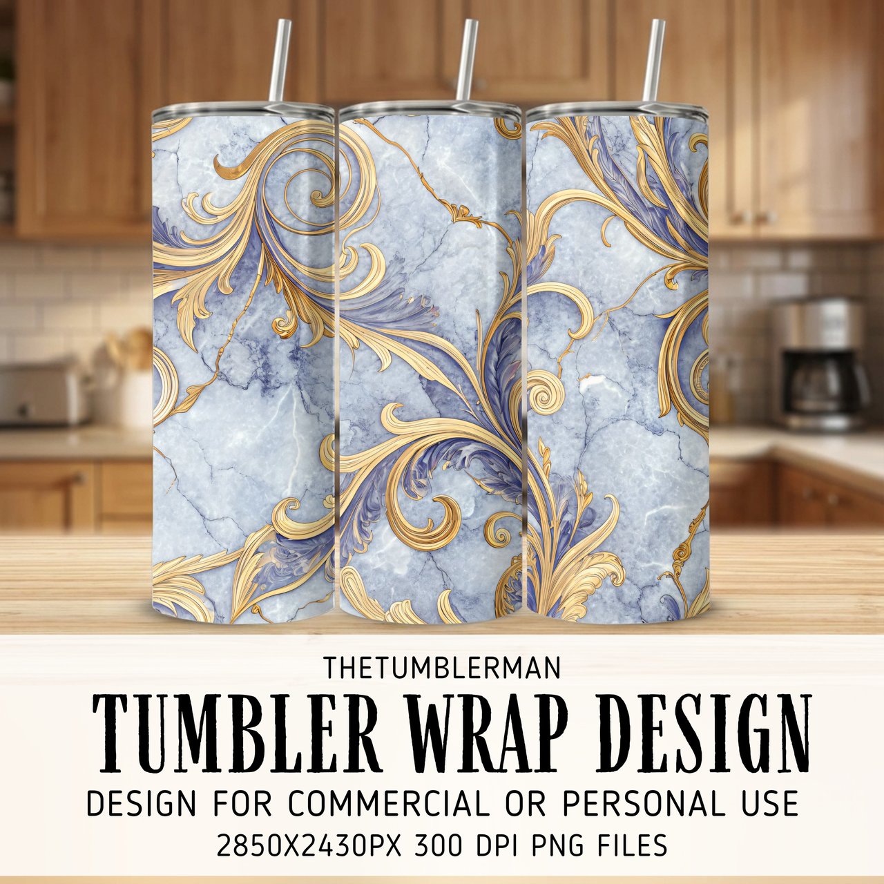 20 oz Skinny Tumbler Wrap, Golden Floral, Marble Texture, Sublimation Design, Straight and Tapered Wrap png, Digital Download