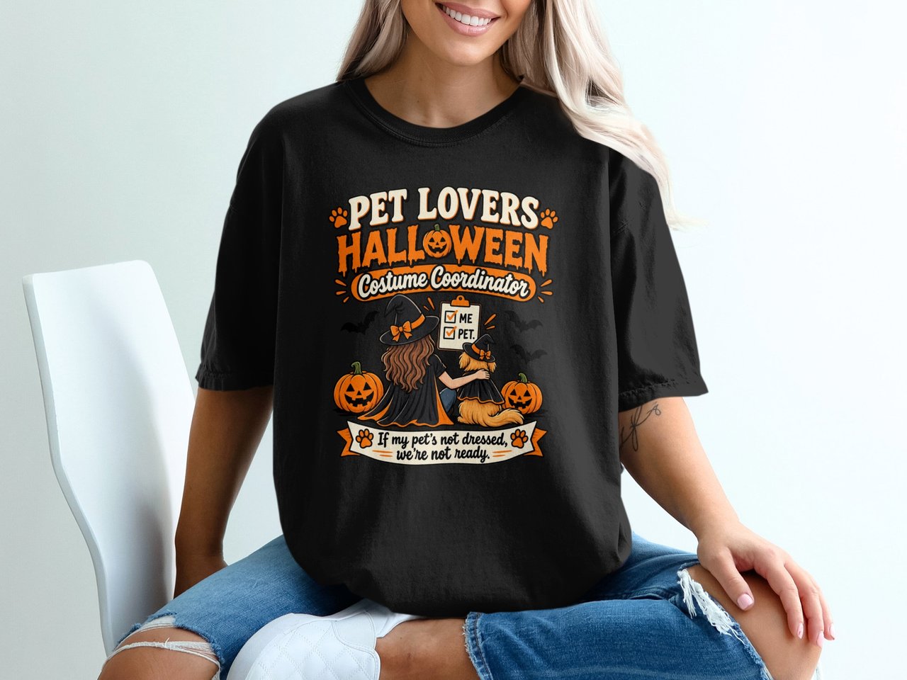 Pet Lovers Halloween Costume Coordinator Witch And Dog Graphic Print Standard T-Shirts