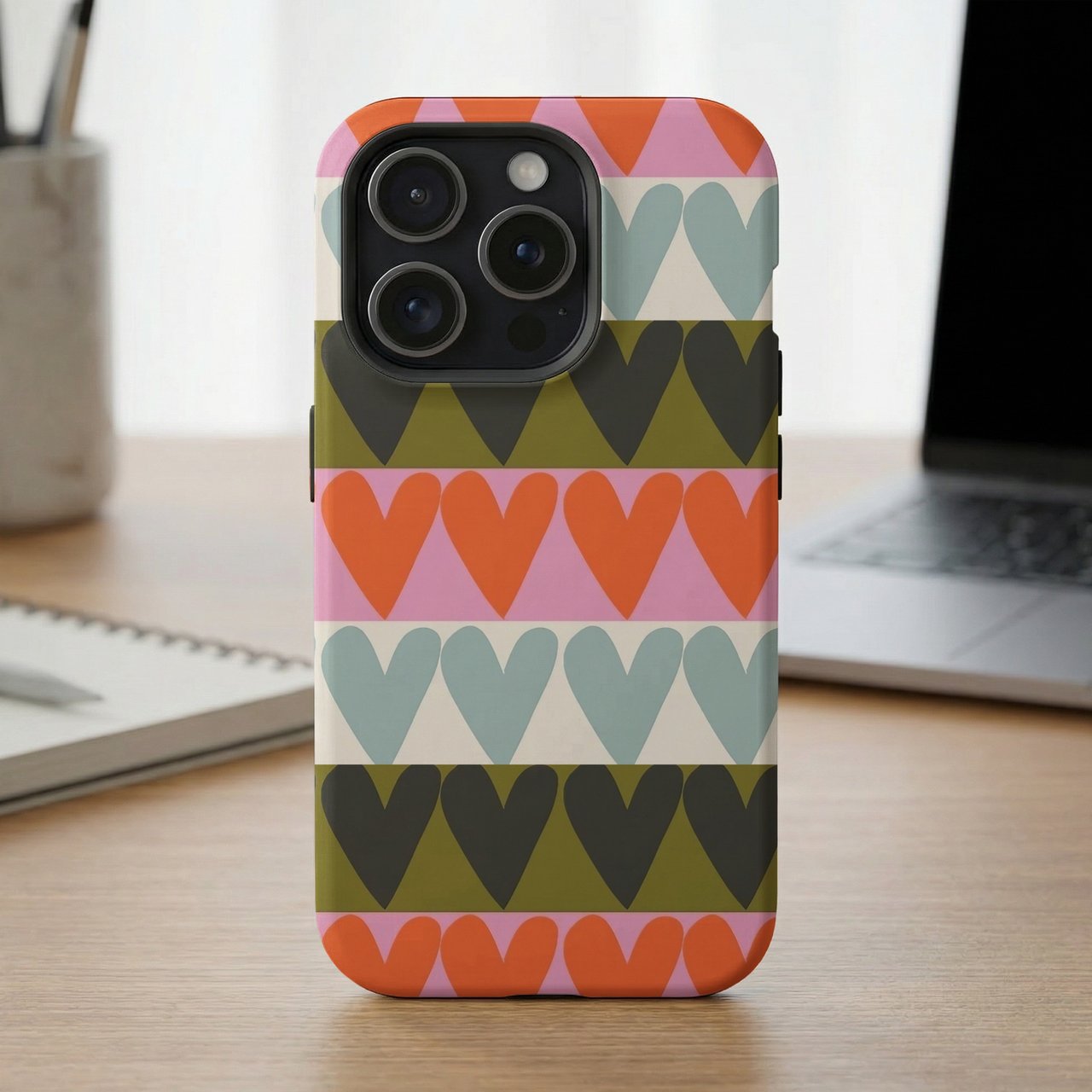 Retro Geometric Hearts MagSafe® Phone Case