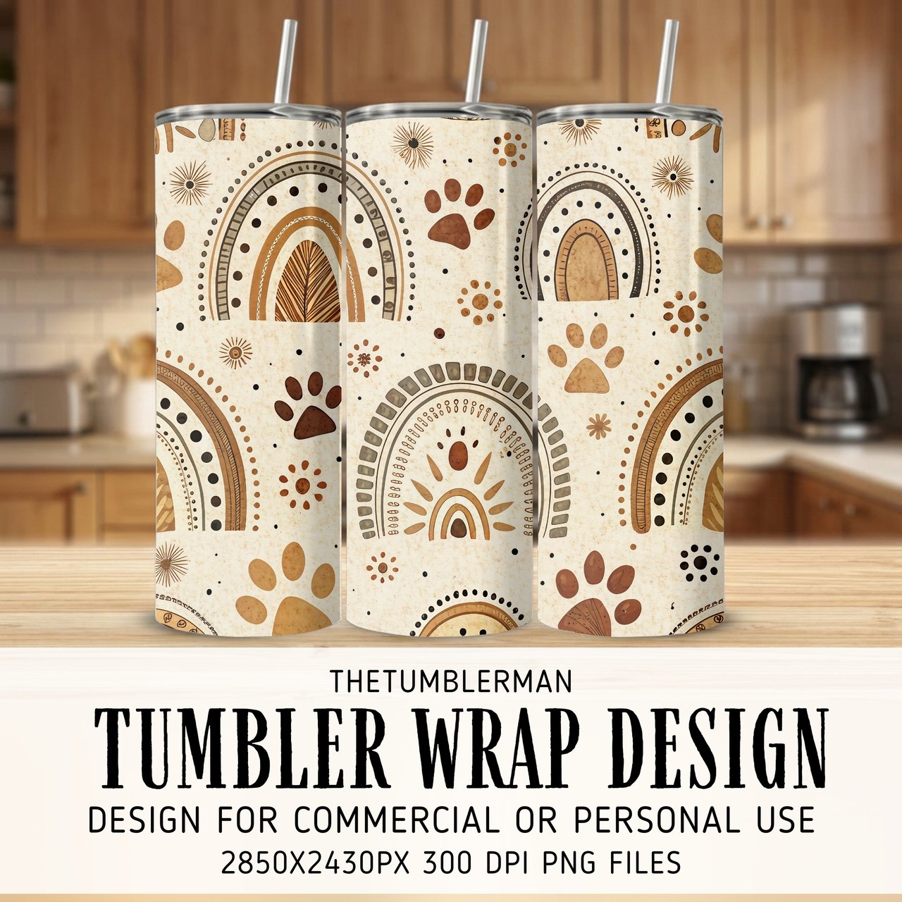 Boho Pet Paws & Rainbows Digital Art Size Bundle Png