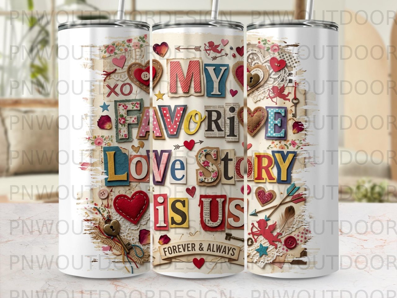 My Favorite Love Story is Us Digital PNG Tumbler Sublimation, Romantic Couple Love Design, Valentine Anniversary Wrap